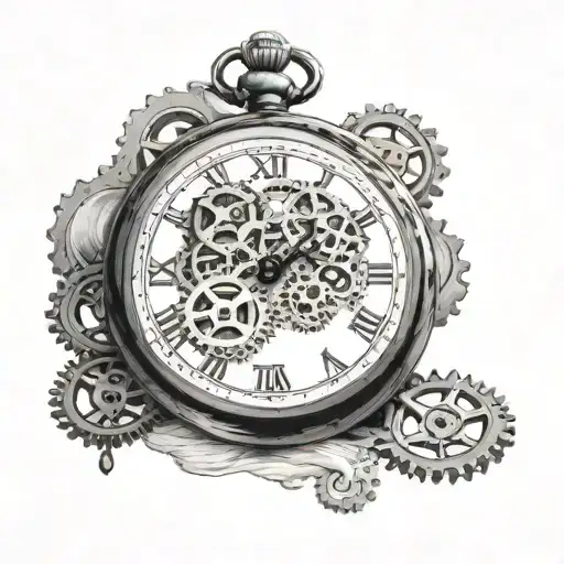 An Intricate Pocket Watch With Gears And Cogs Intertwined With Delicate Clouds In The Background