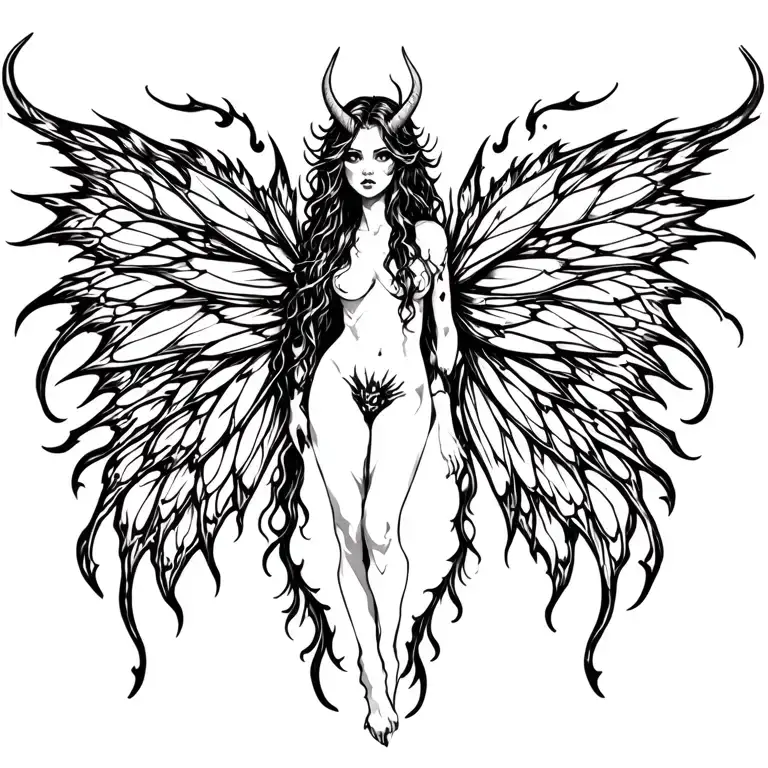 Demonic Fairy With Horns Flames