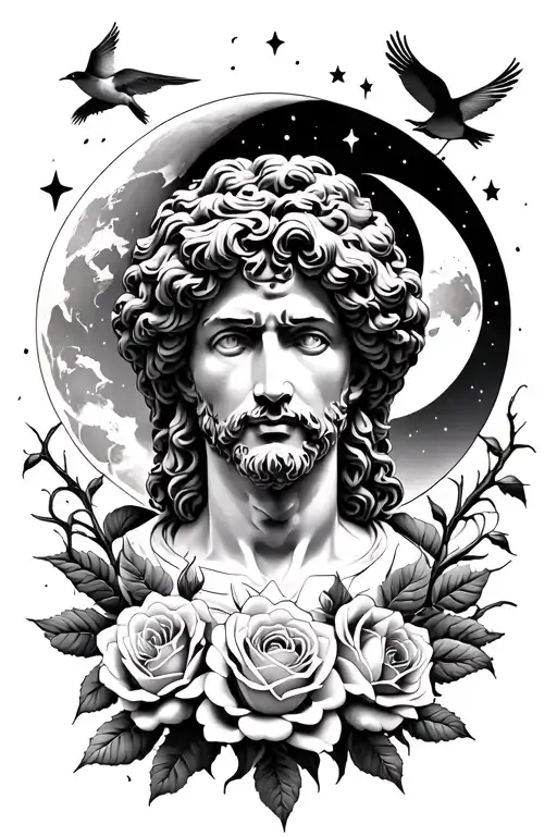 Marcus Aurelius And Roses Surrounded Thorns Earth Sky Moon Stars Birds Make It More Unqiue