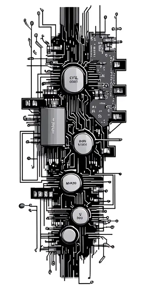 Tattoo Of Circuits And Schematic Drawings In Black Ink With Gray Capacitors