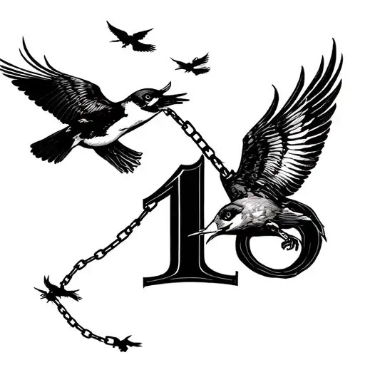 6 Flying Birds Above Number 18 And Broken Chain