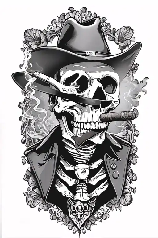 Skeleton Cowboy Smoking Cigar