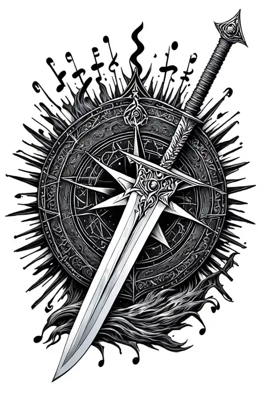 Anduril Sword With Vegvisir Viking Compass Surrounded By Sound Waves