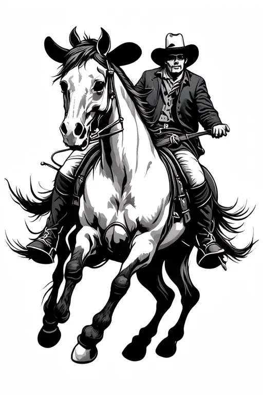 Dark Skull Of Cowboy Riding Horse