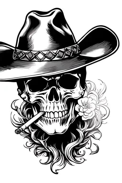 Skull Of A Cowboy Smoking A Cigarette