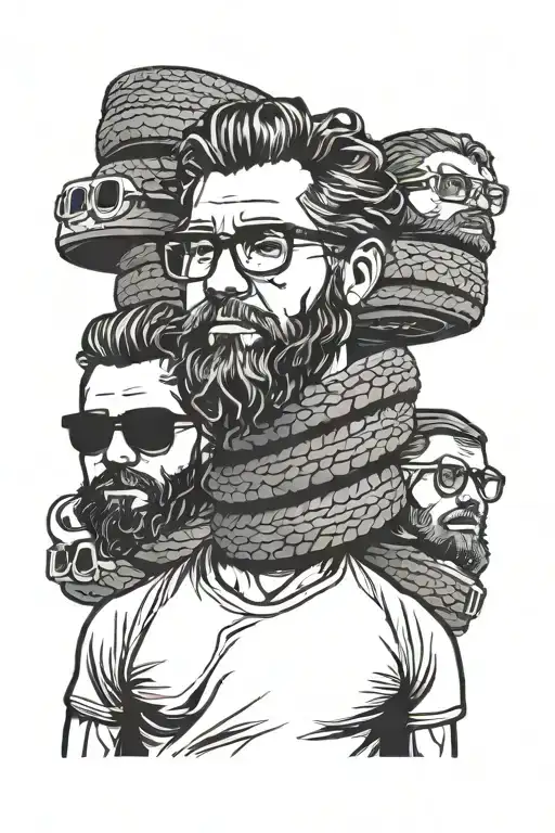 Stack Of Tires With A Man With Curl Hair A Beard And Glasses Standing In Them