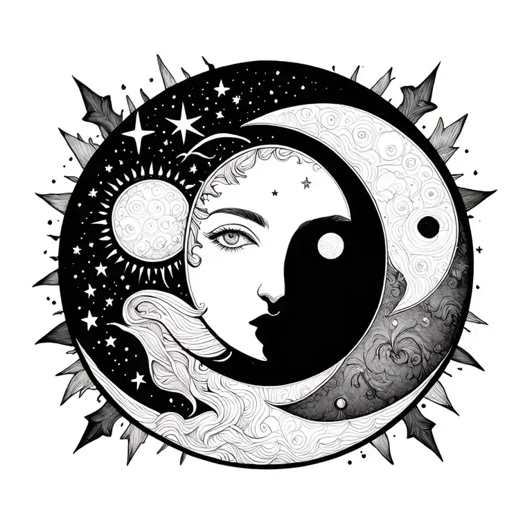 Sun And Moon Stars Fine Line