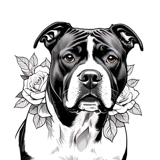 Pitbull With Roses Around It