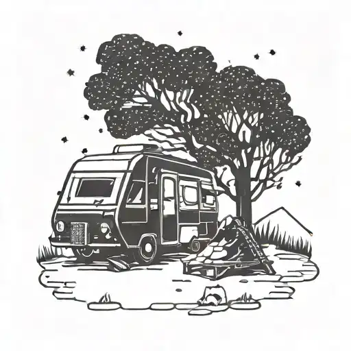 A Silhouette Of A Camper Sitting By A Bonfire Under A Starry Sky