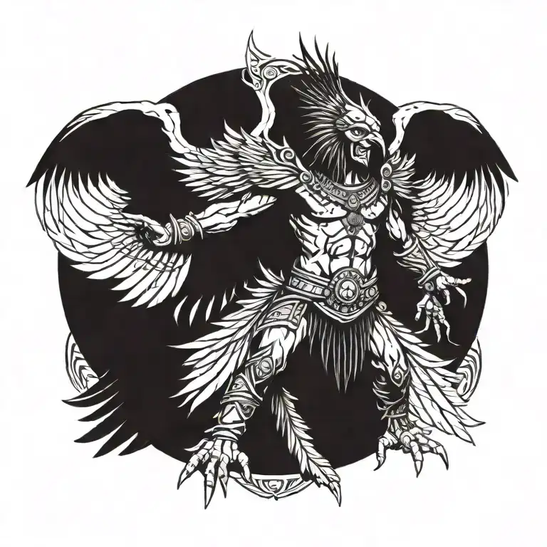 A Plains Native Warrior With His Arms Outstretched With His Arm Morphing Into Eagle Wings