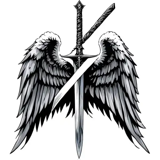 Angel Wings With A Sword Between Them
