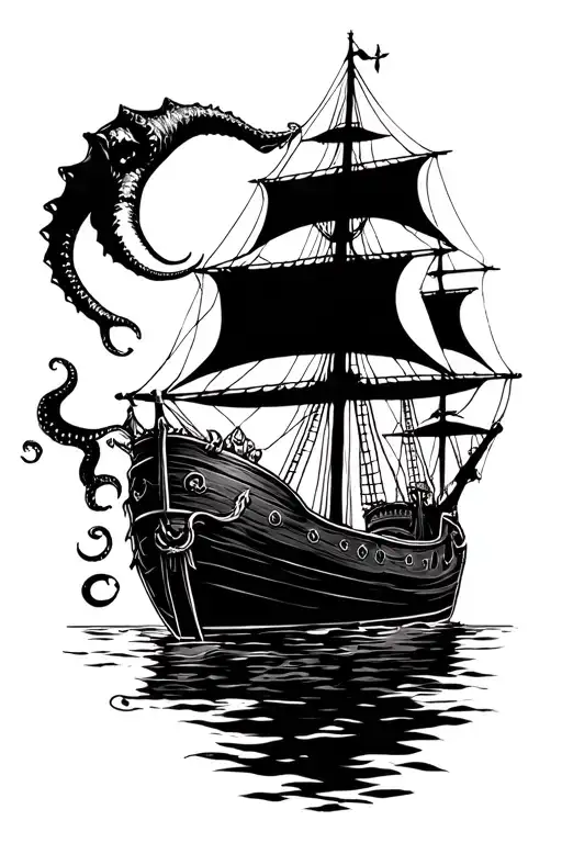 Pirate Ship With Kraken Pulling It Down