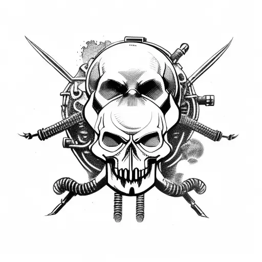 Steampunk Evil Skull Eating A Grenade