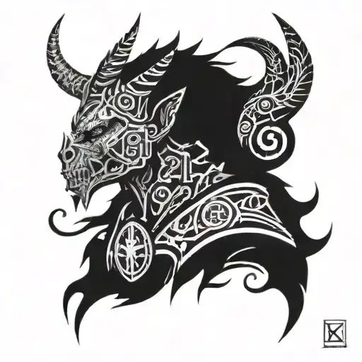 A Futuristic Cybernetic Demon With Norse Symbols Integrated Into Its Design