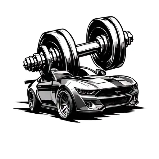 A Stylized Dumbbell Intertwined With A Sleek Sports Car