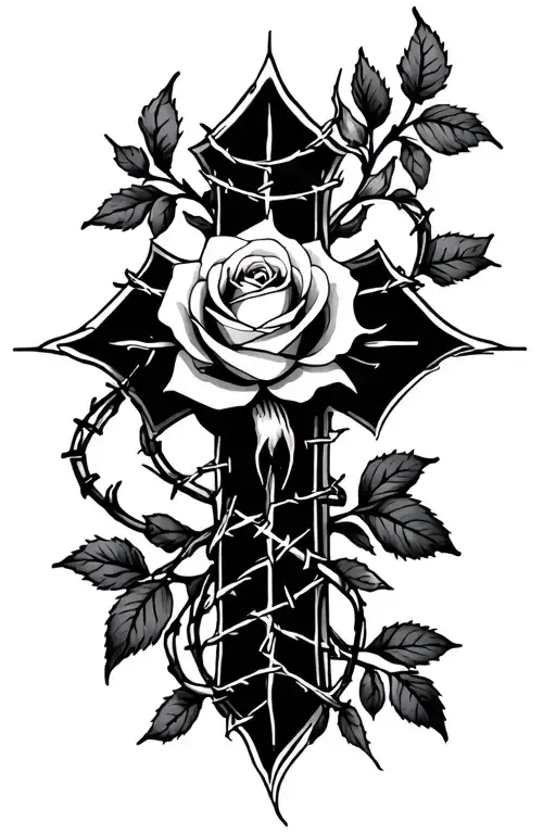 Cross With Rose And Spider Barbed Wire