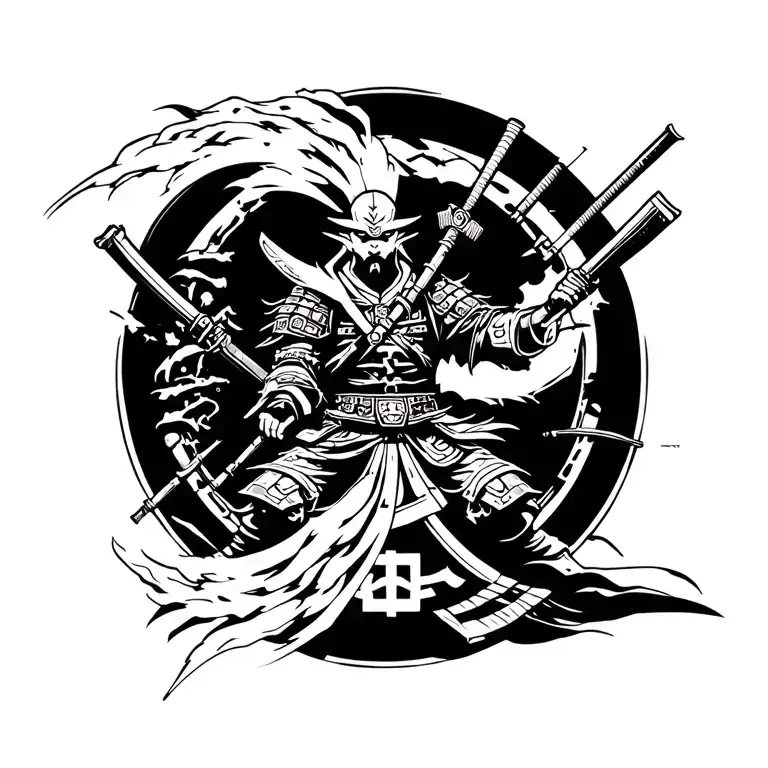 Japanese Sign For Samurai With Cyberpunk Art Around It