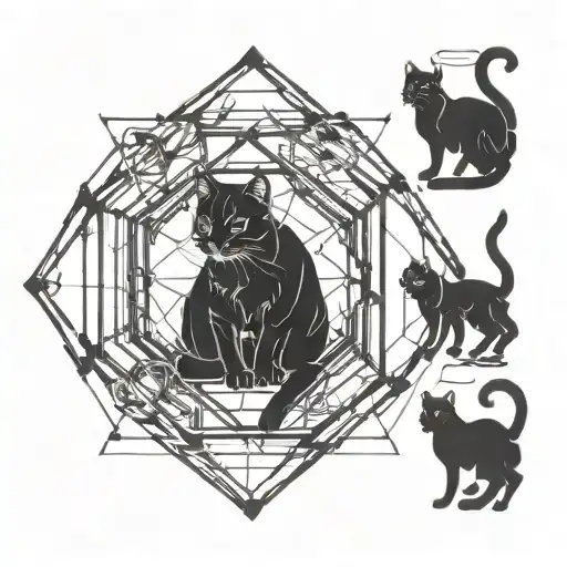 Incorporate A Cat Silhouette Into A Blackwork Design Of Mma Octagon Cage