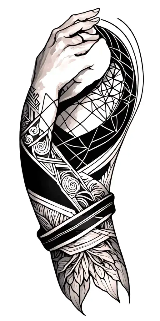 Tattoo Sleeve With Cuffs And Symtrical Geometrics
