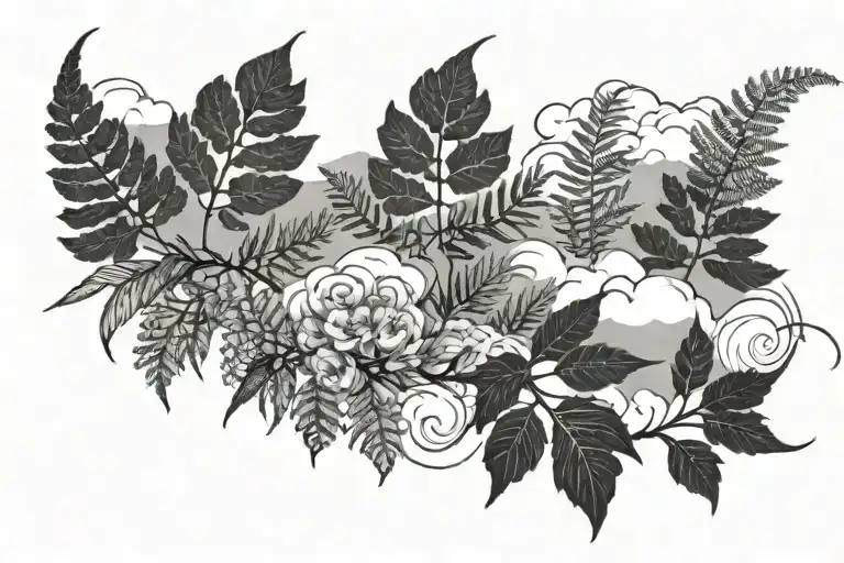 Clouds And Fern Sorrounding