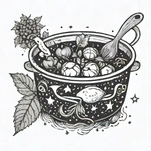 A Cooking Pot Overflowing With Magical Ingredients Under A Starry Night Sky