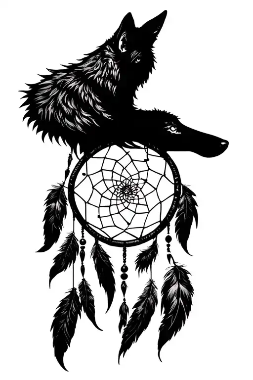 Dreamcatcher With A Wolf On Top