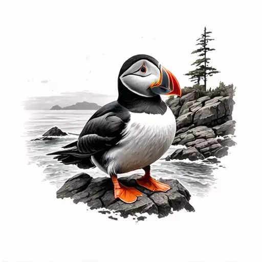 Hyper Realistic Atlantic Puffin With Rocky Coastline