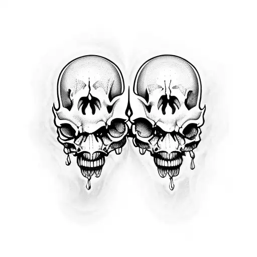 Two Scary Skulls Inside Purple Fire