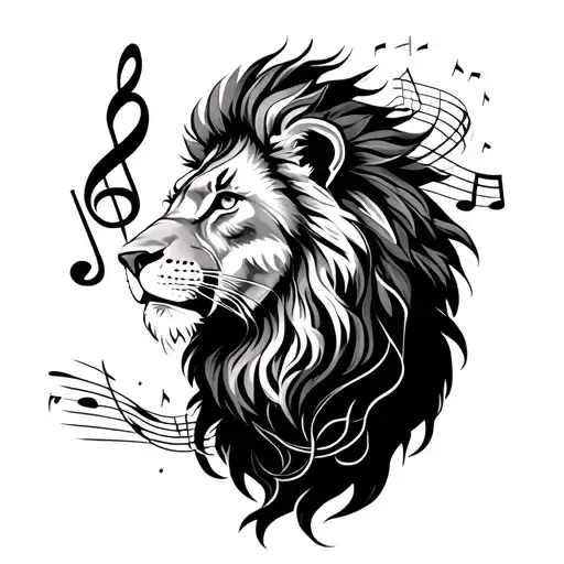 A Majestic Lion On A Rooftop With Musical Notes Intertwined In Its Mane