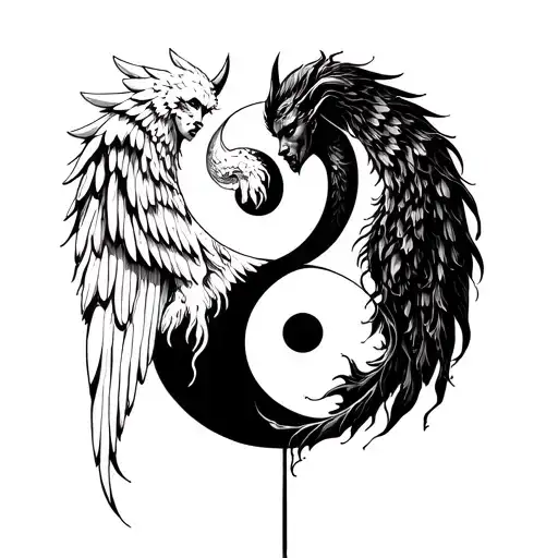 An Angel And Devil Intertwined In A Yin-yang Symbol