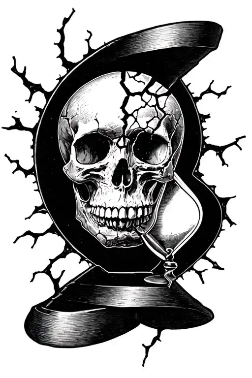 Broken Skull With Hour Glass Memento Mori