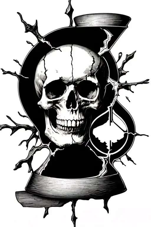 Broken Skull With Hour Glass Memento Mori
