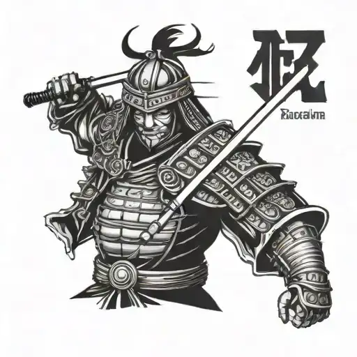 Anime Samurai In Armor With Sword On His Side View