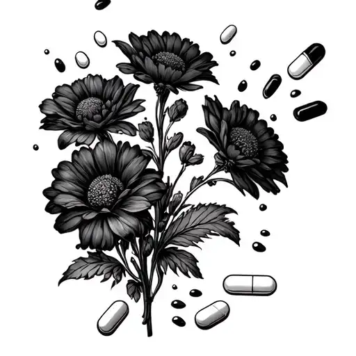 Dark Flowers Sleeve With Pills Spilled To Represent Forgiveness