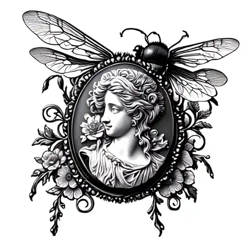 Filigree Cameo With Bee Shoulder Adornment