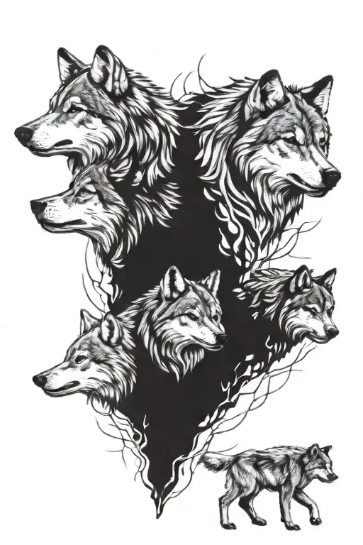 Pack Of Wolves With 4 Cubs