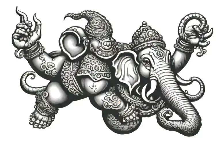 Lord Ganesha With Scorpion And Rat In Forearm