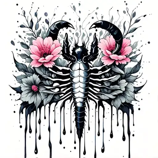 Abstract Paint Pouring Design Incorporating Elements Of Flowers And The Scorpio Sign