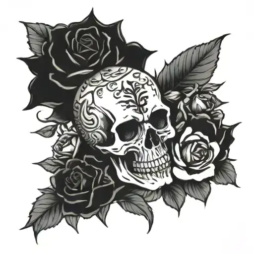 Skull And Crossbones Surrounded By Roses