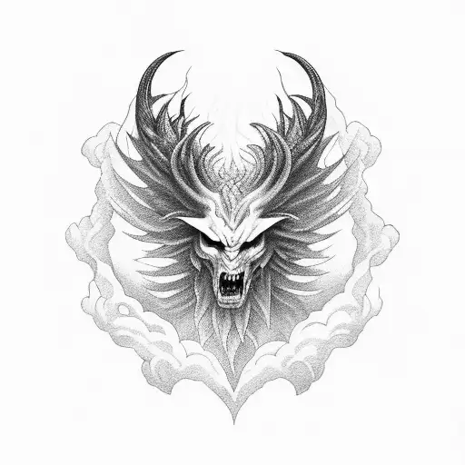 A Hauntingly Beautiful Painting Of A Mythical Creature Emerging From A Misty Mountain During A Hike