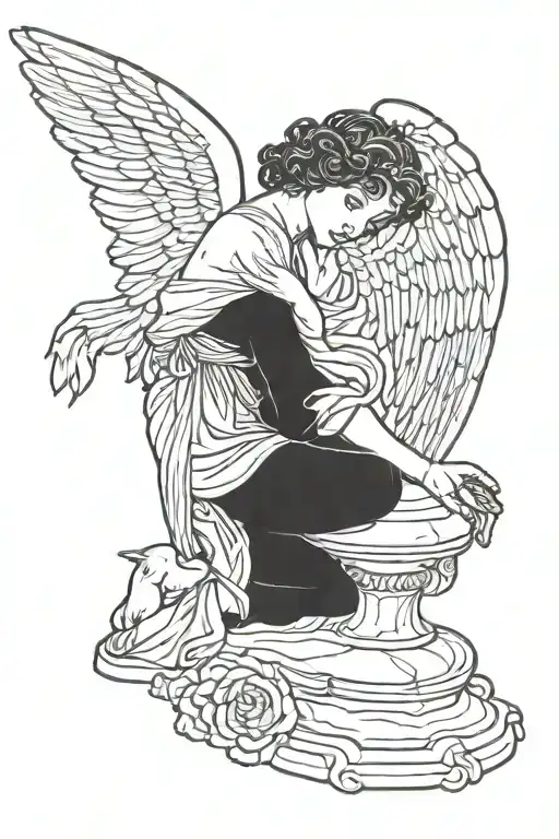 Angel On His Knees Praying