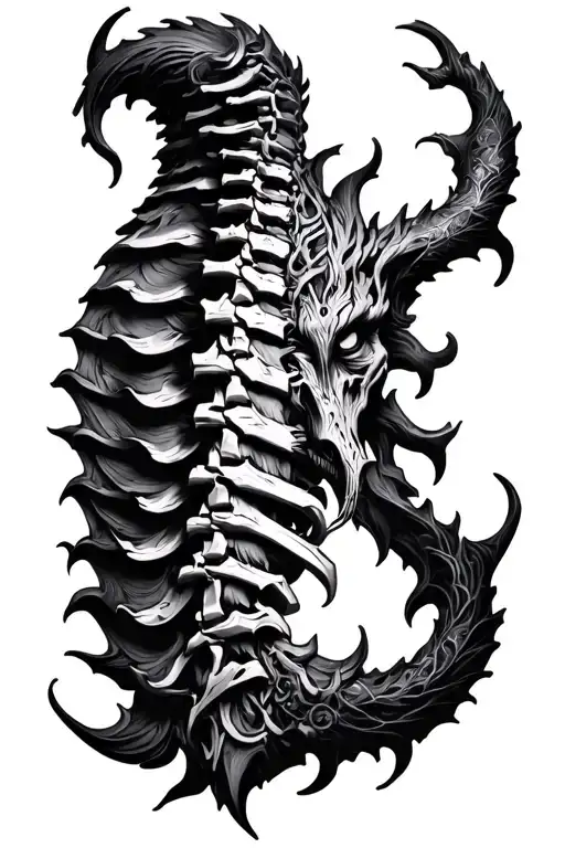 Metal Demonic Spine Tattoo Symmetric For Back