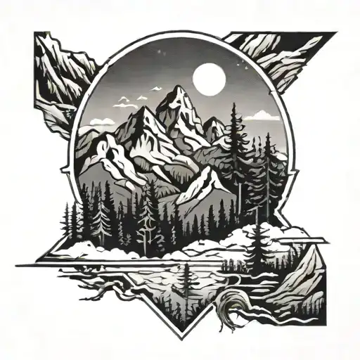 Mountains And Forest With Background Trident