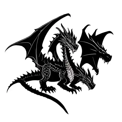 Three Silhouettes Of Dragons From How To Train Your Dragon