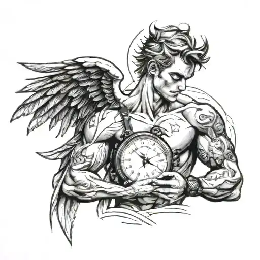 Athletic Angel Man Holding Watch In Hand Full Length