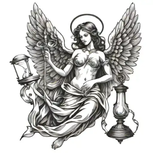 Full-length Angel Holding An Hourglass