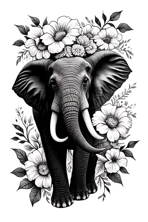 Elephant And Flowers