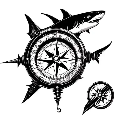 Nautical Compass With Shark Swimming