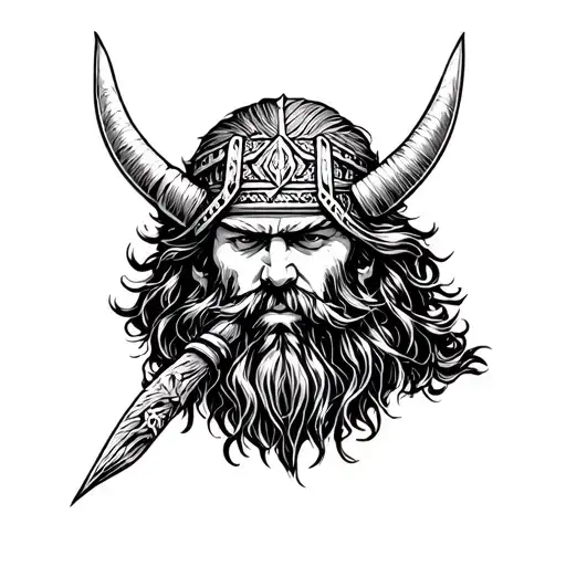 A Nordic Vikingo Cutting The Thread Of The Nornas