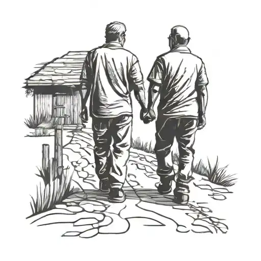 Father And Son Walking Hand In Hand